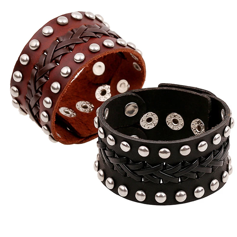 Punk Mens Bracelets Wide Real Leather Bracelet Women Cuff Wrap Bracelet Brown Black Silver Tone Rivets Biker Wristband Jewelry
Punk Mens Bracelets Wide Real Leather Bracelet Women Cuff Wrap Bracelet Brown Black Silver Tone Rivets Biker Wristband Jewelry