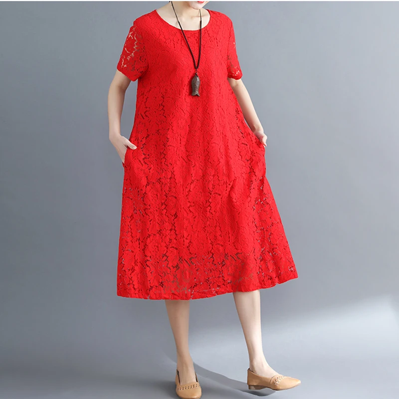 2019 spring summer new large size women's A word large dress literary pure color lace hollow jacquard short-sleeved dress female
2019 spring summer new large size women's A word large dress literary pure color lace hollow jacquard short-sleeved dress female
