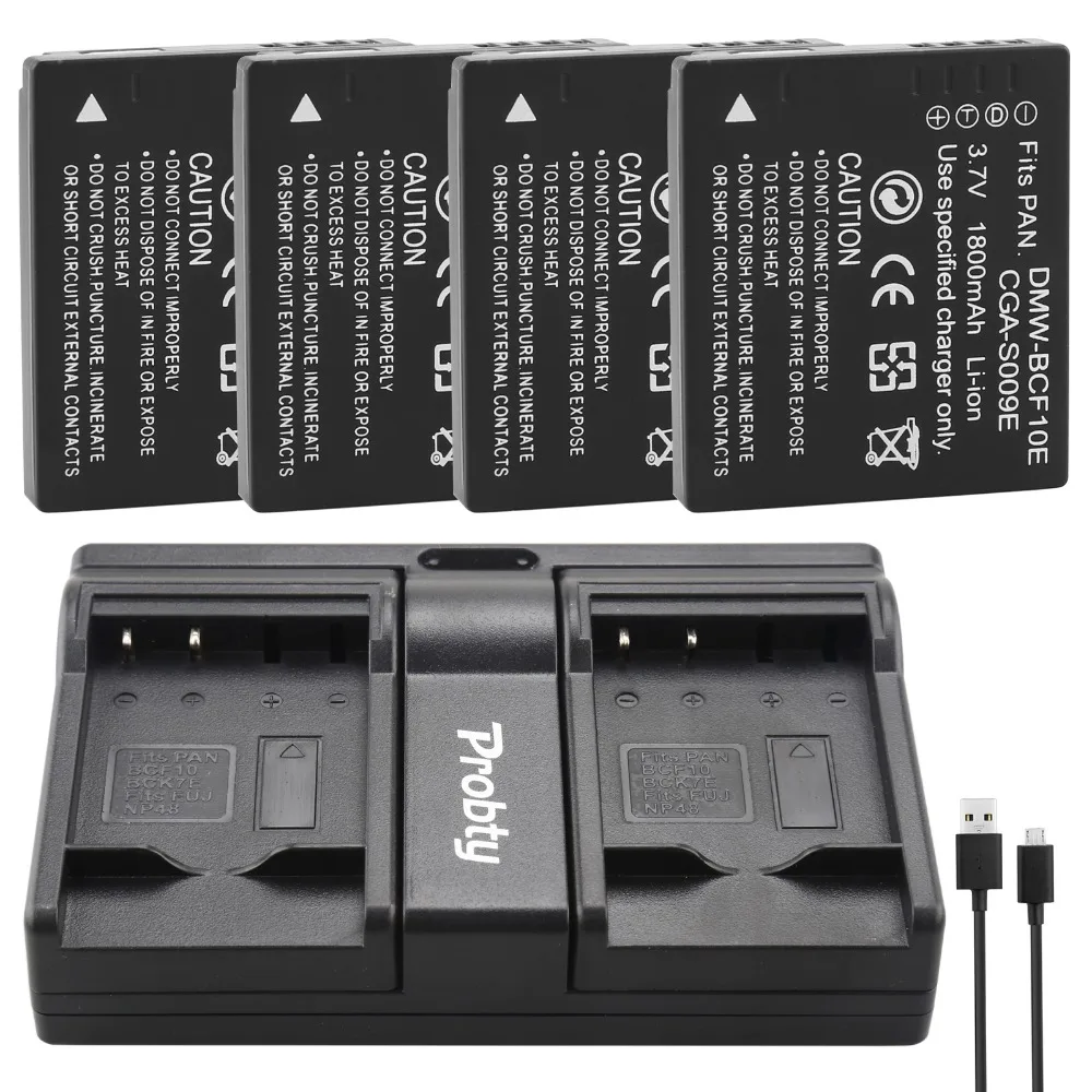 4x DMW-BCF10E DMW BCF10e Batteries + dual charger for Panasonic DMC-FS12 FS15 FS25 FS4 FS7 FX48 FX550 FX580 FX68 FH1 TS3 FH20 |