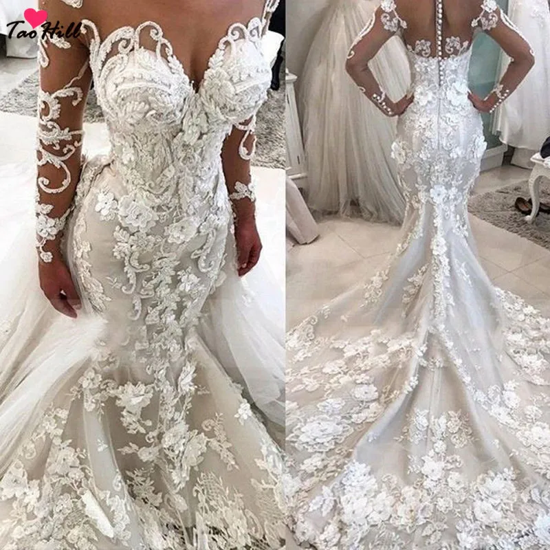 TaoHill Custom Made Bride Dress Long Sleeve Wedding Dress V Neck A Line Lace Flower Luxury Wedding Gown
TaoHill Custom Made Bride Dress Long Sleeve Wedding Dress V Neck A Line Lace Flower Luxury Wedding Gown