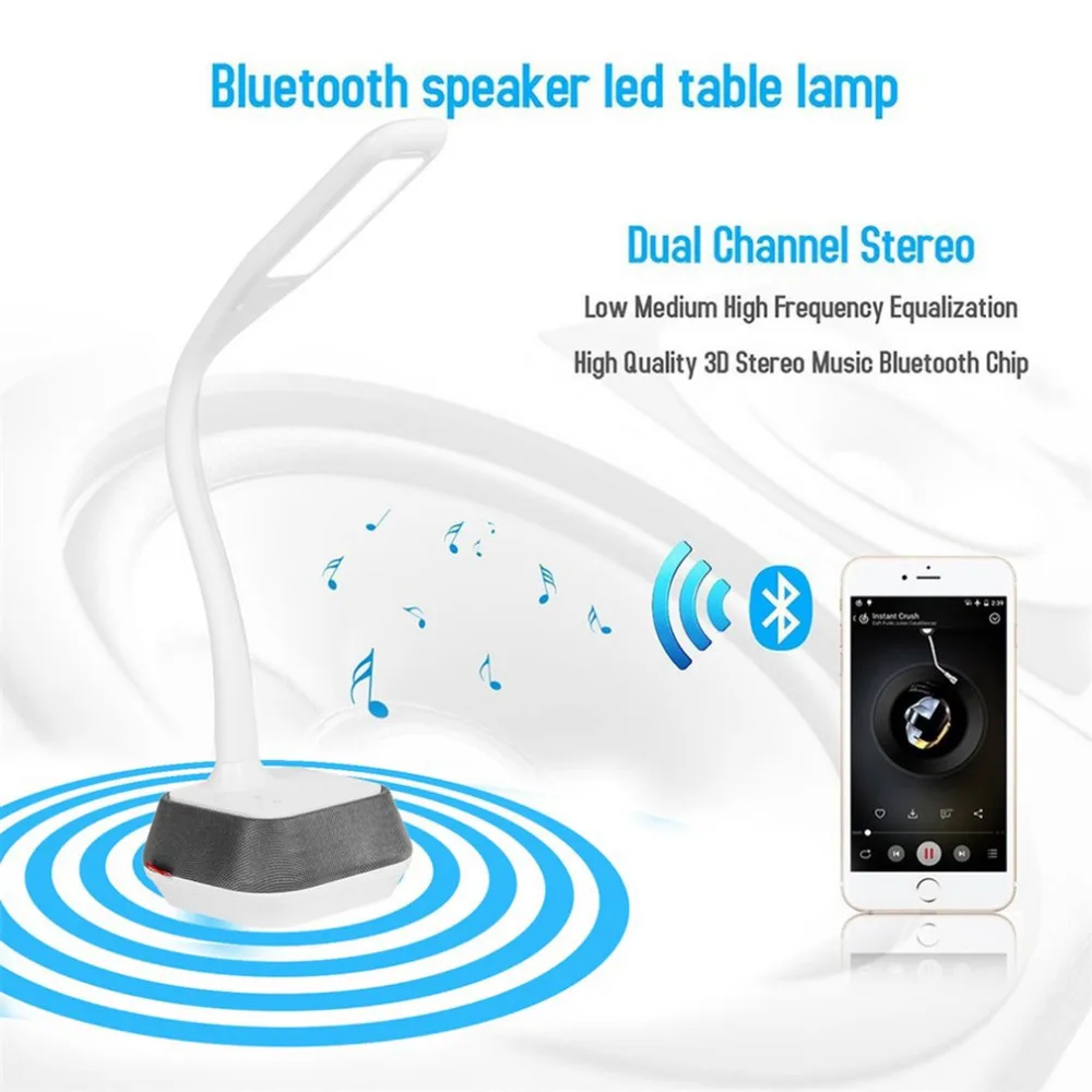 M6 Wireless Bluetooth V2.1 Speaker LED Table Lamp Touch Dimmer DC 5V 1A 5W Lamp + 7W Speaker 5000~6000K 75dB 100Hz-20KHz
M6 Wireless Bluetooth V2.1 Speaker LED Table Lamp Touch Dimmer DC 5V 1A 5W Lamp + 7W Speaker 5000~6000K 75dB 100Hz-20KHz