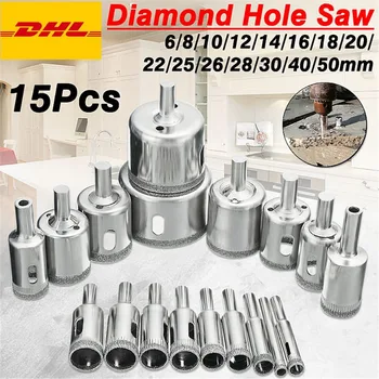 15Pcs/set 6/8/10/12/14/16/18/20/22/25/26/28/30/40/50m Diamond Holesaw Drill Bit Tool Ceramic Porcelain Glass Marble Drill Bits
15Pcs/set 6/8/10/12/14/16/18/20/22/25/26/28/30/40/50m Diamond Holesaw Drill Bit Tool Ceramic Porcelain Glass Marble Drill Bits