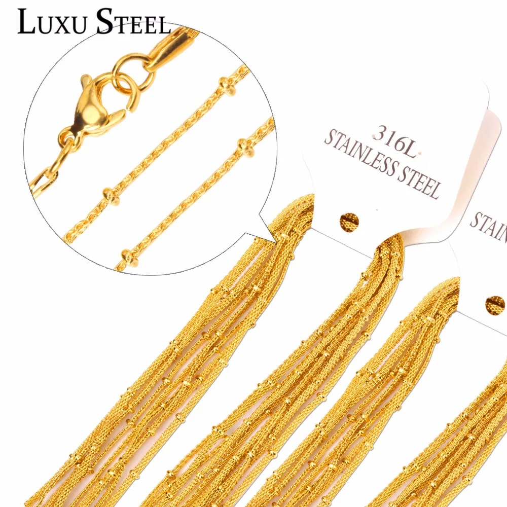 

LUXUSTEEL 2MM Inoxidable Beaded Chains Necklaces For Women Men Stainless Steel DIY Jewelry Marking 10Pcs/Lots Wholesale