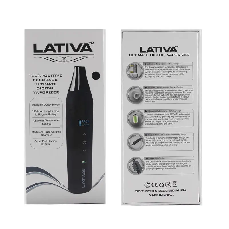 Original Dry Herb Vaporizer Electronic Cigarette kit Airistech Lativa 2200mAh OLED Touch Screen Sub Ohm TC Vape pen Herbal vapor