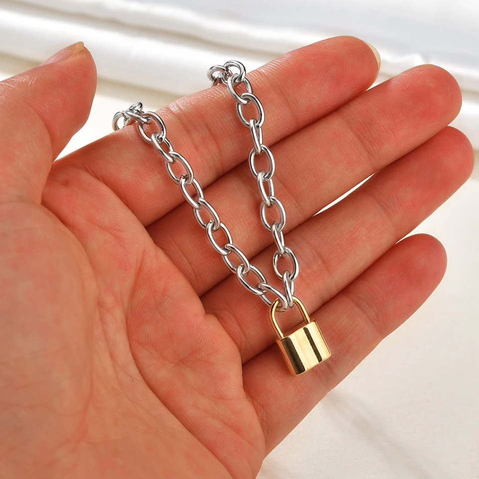 Punk Stainless Steel PadLock Square Necklace For Women Men Gold Silver Color Lock Pendant Chain Necklaces Fashion Women Jewelry
Punk Stainless Steel PadLock Square Necklace For Women Men Gold Silver Color Lock Pendant Chain Necklaces Fashion Women Jewelry