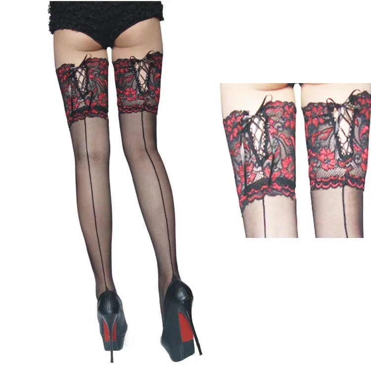 Womens Sexy 15cm Wide Lace Top Back Seam Sheer Pin Up Girl Thigh High Stockings Erotic Lingerie 2 Colors Available
Womens Sexy 15cm Wide Lace Top Back Seam Sheer Pin Up Girl Thigh High Stockings Erotic Lingerie 2 Colors Available