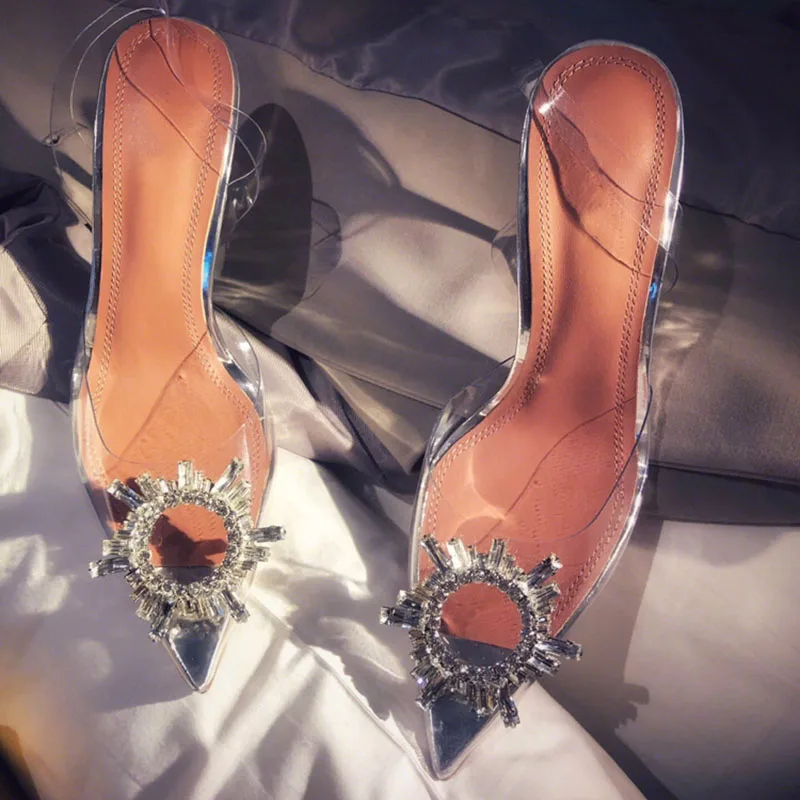 Clear PVC Back Strap Women Sandals Pointed Toe Bling Crystal Buckle High Heels Dress Pumps Fairy style Party Shoes
Clear PVC Back Strap Women Sandals Pointed Toe Bling Crystal Buckle High Heels Dress Pumps Fairy style Party Shoes