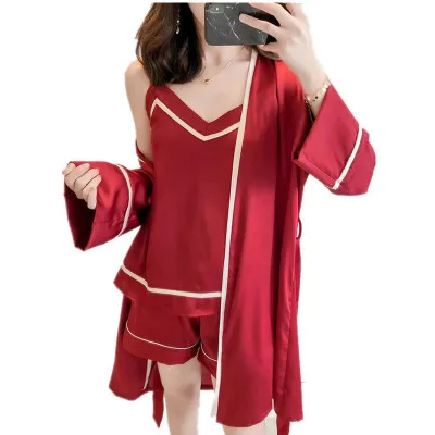 High Grade Silk Pajama Sets For Women Long Sleeve Fall Sleepwear Cami Top+Shorts+Robe 3PCS Pijamas Sexy Nightwear Home Clothing
High Grade Silk Pajama Sets For Women Long Sleeve Fall Sleepwear Cami Top+Shorts+Robe 3PCS Pijamas Sexy Nightwear Home Clothing