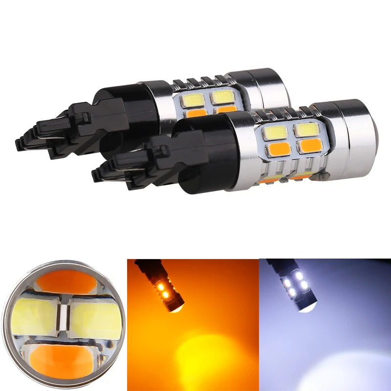 New 2pcs/lot T25 3157 P27/5W T25 5730 20SMD Amber/White Switchback LED Bulbs SMD t25 DRL Turn Signal Light 12V Dual Colors
New 2pcs/lot T25 3157 P27/5W T25 5730 20SMD Amber/White Switchback LED Bulbs SMD t25 DRL Turn Signal Light 12V Dual Colors
