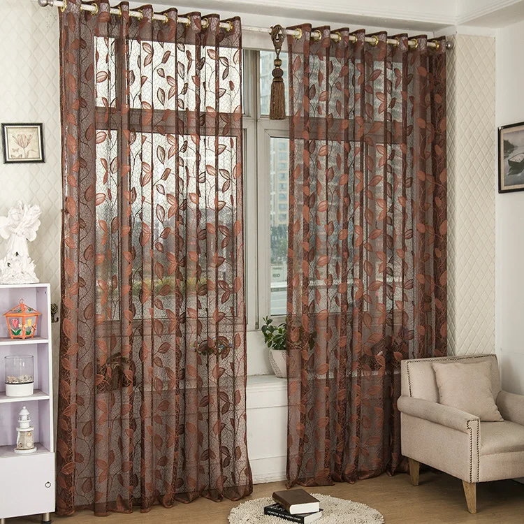 high quality custom made solid color leaves design brown grey window screening drape hook style tulle sheer curtain
high quality custom made solid color leaves design brown grey window screening drape hook style tulle sheer curtain