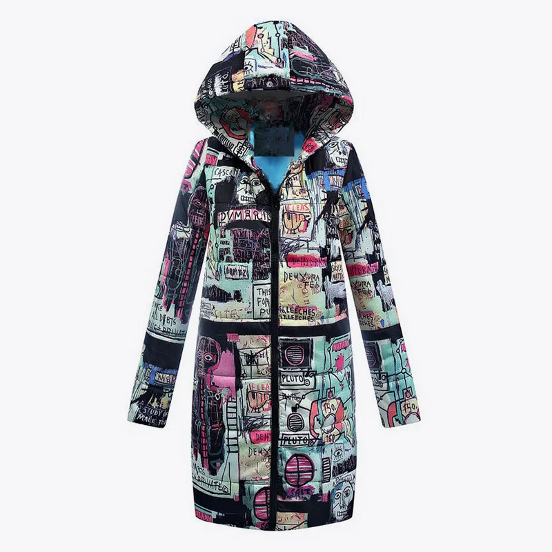Print Graffiti Hoody Long Women's Parkas Thick Warm Cotton Padded Women Coat 2019 Autumn Winter Wadded Female Overcoat Plus Size
Print Graffiti Hoody Long Women's Parkas Thick Warm Cotton Padded Women Coat 2019 Autumn Winter Wadded Female Overcoat Plus Size