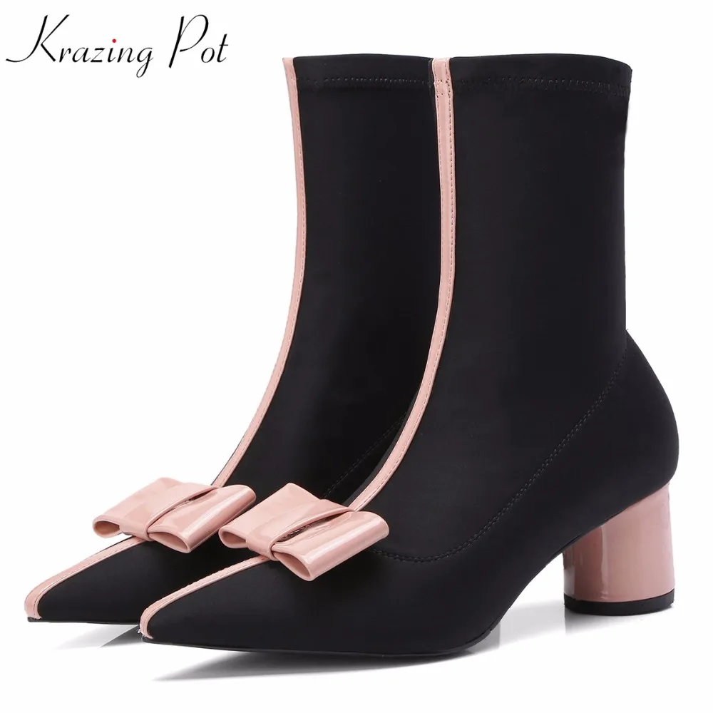 Krazing Pot 2018 stretch fabric mixed color bowtie stretch boots superstar streetwear model runway high heels mid-calf boots L05
Krazing Pot 2018 stretch fabric mixed color bowtie stretch boots superstar streetwear model runway high heels mid-calf boots L05