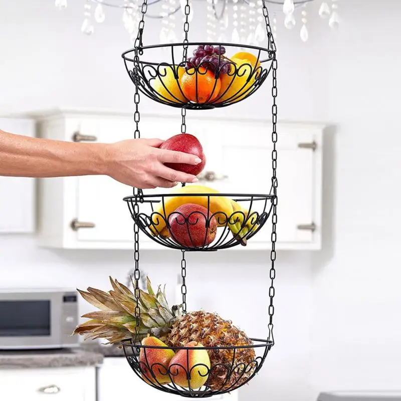 Hanging Fruit Basket Kitchen 3 Tier Holder Modern Style Home Space Saving Iron Art Rack Organizer Vegetable Storage With Chain
Hanging Fruit Basket Kitchen 3 Tier Holder Modern Style Home Space Saving Iron Art Rack Organizer Vegetable Storage With Chain