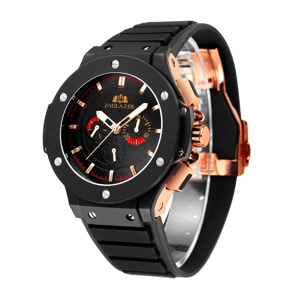 Automatic Self Wind Mechanical Rose Gold Silver Black Case Rubber Strap Sports Geneve Fashion Men Watch 
Automatic Self Wind Mechanical Rose Gold Silver Black Case Rubber Strap Sports Geneve Fashion Men Watch