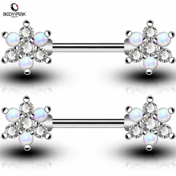 BODY PUNK Body Piercing Jewelry Rose With White Blue Synthetic Opal Clear CZ Flower Shape Nipple Barbell For Women
BODY PUNK Body Piercing Jewelry Rose With White Blue Synthetic Opal Clear CZ Flower Shape Nipple Barbell For Women