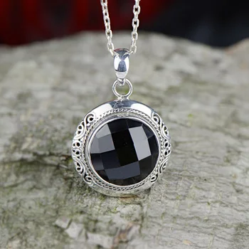 Real Pure 925 Silver Black Agate Pendant For Women With Natural Stones Faceted Vintage Pendant Necklace Bisuteria
Real Pure 925 Silver Black Agate Pendant For Women With Natural Stones Faceted Vintage Pendant Necklace Bisuteria