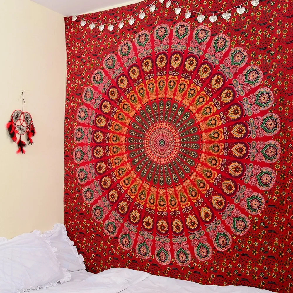 

Cilected Red Peacock Mandala Tapestry Home Decor Wall Hanging Indian Beach Throw Blanket Rectangle Boho Beach Bedspread 145x210c