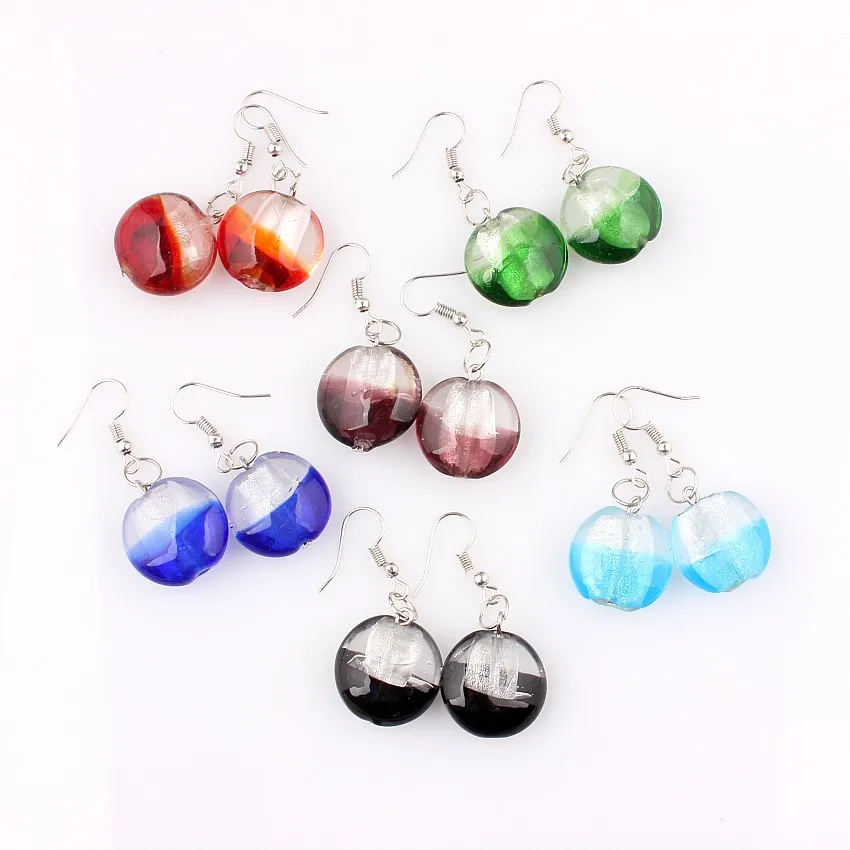 

QianBei Wholesale Fashion 6pairs handmade Murano Lampwork Glass Mix Color Women's Romantic Glass Earrings Female Silver Jewelry