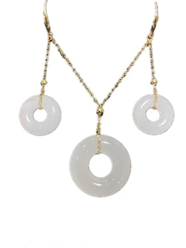 18K Real Yellow Gold Hetian White Jade Peace Buckle Necklace Pendants and Earrings Set
18K Real Yellow Gold Hetian White Jade Peace Buckle Necklace Pendants and Earrings Set