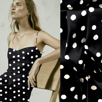 118CM Wide 19MM White Polka Dot Print 93% Silk & 7% Spandex Stretch Black Silk Satin Fabric for Summer Dress Jacket D1053
118CM Wide 19MM White Polka Dot Print 93% Silk & 7% Spandex Stretch Black Silk Satin Fabric for Summer Dress Jacket D1053