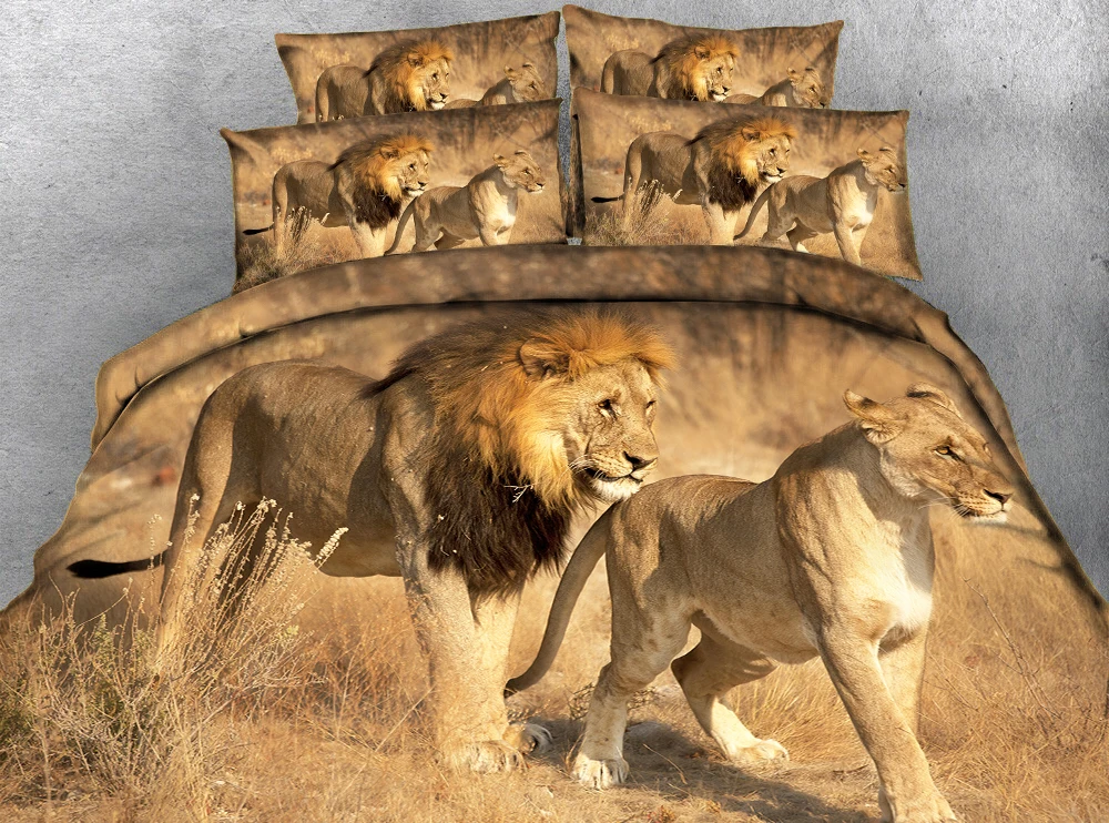 Two lions on a yellow lawn 3d effect photo bed linen can be customized photo pattern
Two lions on a yellow lawn 3d effect photo bed linen can be customized photo pattern