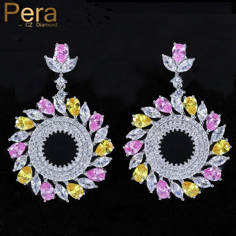 Pera Sparkling Sterling Silver 925 Jewelry Pink Yellow White Crystal Stone Big Dangling Round Drop Shape Earring For Women E256
Pera Sparkling Sterling Silver 925 Jewelry Pink Yellow White Crystal Stone Big Dangling Round Drop Shape Earring For Women E256