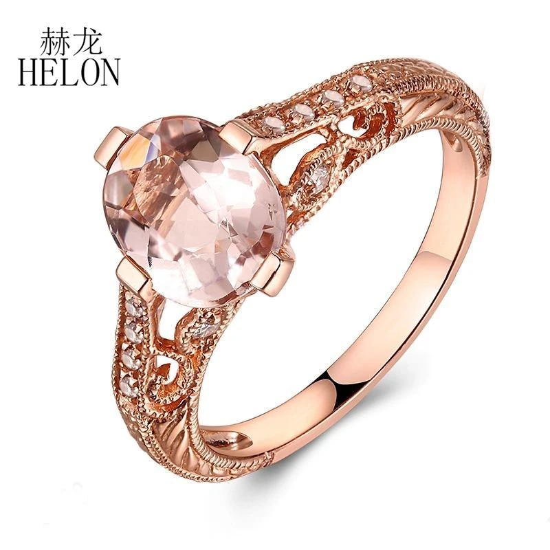 HELON Oval 9x7mm Morganite Natural Diamond Filigree Wedding Ring Solid 10K Rose Gold Art Deco Engagement Gemstone Diamonds Ring
HELON Oval 9x7mm Morganite Natural Diamond Filigree Wedding Ring Solid 10K Rose Gold Art Deco Engagement Gemstone Diamonds Ring