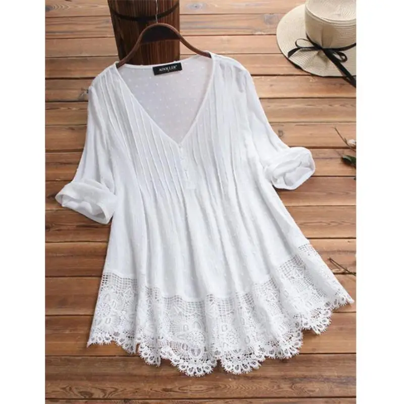 2019 Women Summer Casual Vintage V-Neck Three Quarter Lace Floral Hem Top Shirt Blouse Solid Color Plus Size M-5XL
2019 Women Summer Casual Vintage V-Neck Three Quarter Lace Floral Hem Top Shirt Blouse Solid Color Plus Size M-5XL