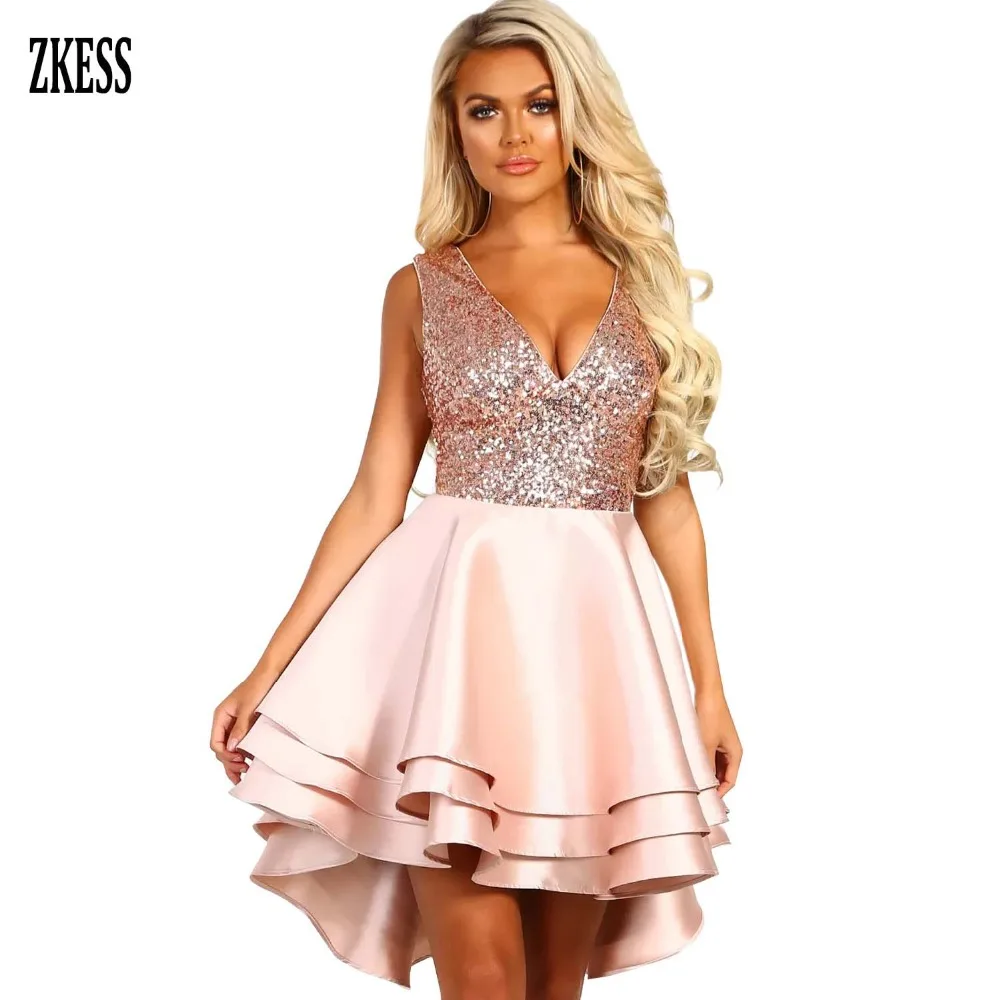 Zkess Women Black Pink Luxury Sequined Bodice Multi Layer Dip Hem Skater Dress Sexy V Neck Sleeveless Party Mini Dress LC220591
Zkess Women Black Pink Luxury Sequined Bodice Multi Layer Dip Hem Skater Dress Sexy V Neck Sleeveless Party Mini Dress LC220591