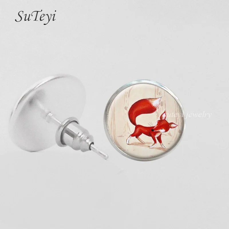 SUTEYI 2017 new handmade fox animal stud earrings vintage silhouette art glass cabochon women earring charms ladies gifts
SUTEYI 2017 new handmade fox animal stud earrings vintage silhouette art glass cabochon women earring charms ladies gifts