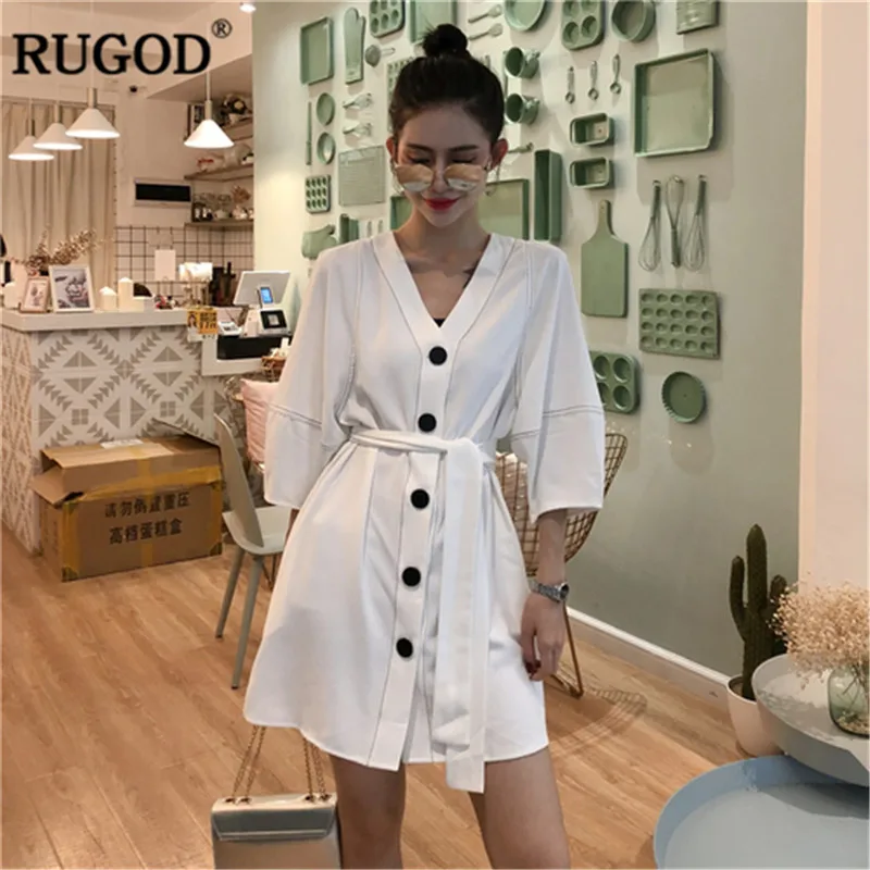 RUGOD Single-breasted women dress v neck waistband tied a line slim solid elegant charming summer dress femme kimono sukienki
RUGOD Single-breasted women dress v neck waistband tied a line slim solid elegant charming summer dress femme kimono sukienki
