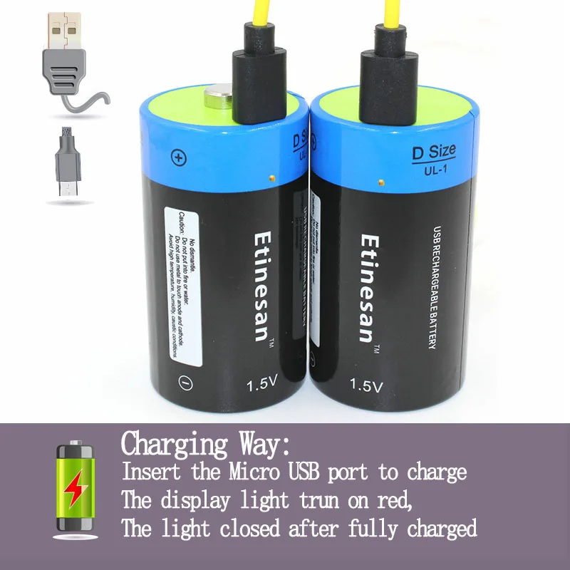 Etinesan 2pcs/lot 1.5V 9000MWH li-polymer rechargeable D size battery li-ion powerful USB battery with USB chargeing cable
Etinesan 2pcs/lot 1.5V 9000MWH li-polymer rechargeable D size battery li-ion powerful USB battery with USB chargeing cable
