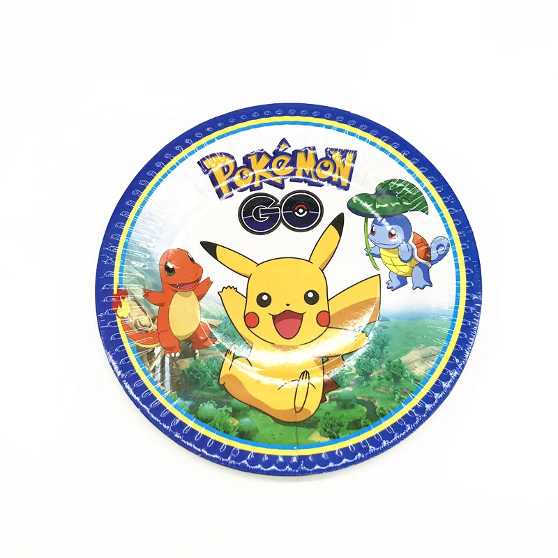 

10pcs/lot Pokemon Go theme Child Kids Boys Birthday Party Pikachu Paper Plate Dish 7inch Print Round Plates Party Supplies