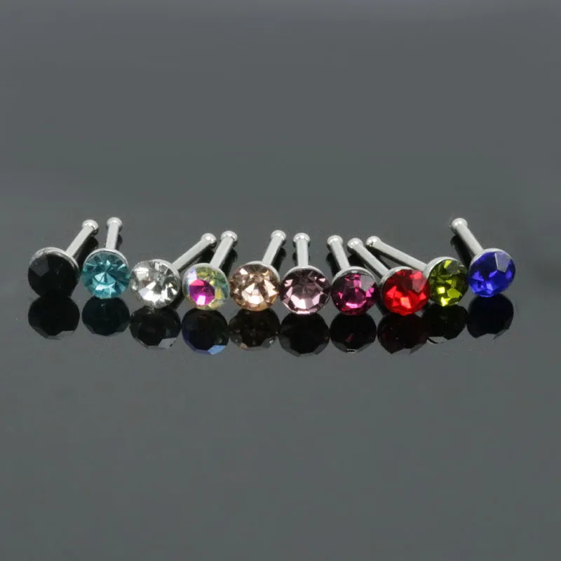 10pieces Nose Stud Nose Rings 3mm Czech Crystal Mixed Colors 20G Stainless Steel Sexy Women Piercing Jewelry Anti-allergic Cheap3