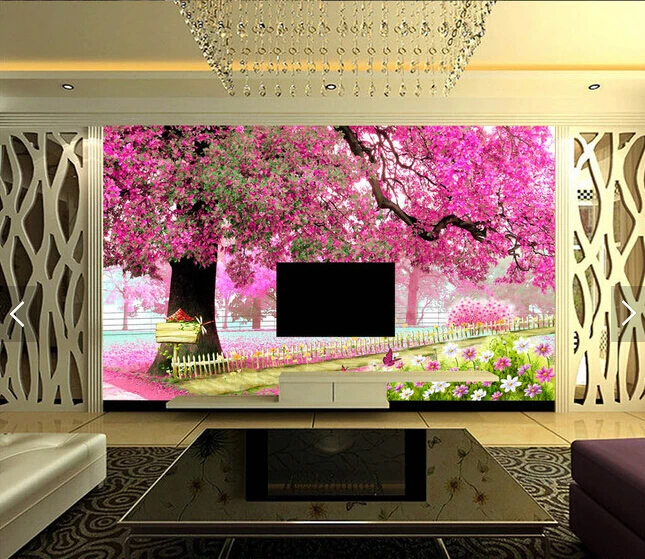 Пользовательские фотообои 3 D Вишневое дерево обои для гостиной телевизора