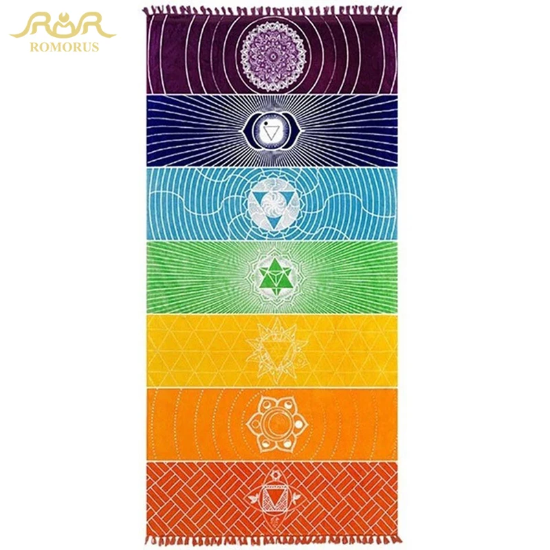 ROMORUS 7 Chakra Rainbow Stripes Tapestry Cotton Indian Mandala Blanket 75*150CM Bohemian Beach Towel Shawl Yoga Mat Wholesale
ROMORUS 7 Chakra Rainbow Stripes Tapestry Cotton Indian Mandala Blanket 75*150CM Bohemian Beach Towel Shawl Yoga Mat Wholesale