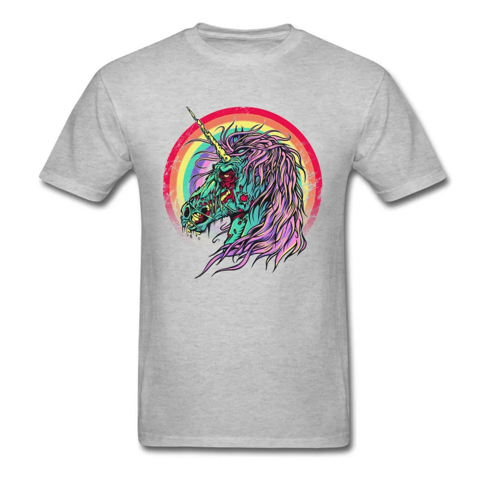 Plain Men's T Shirt Zombie Unicorn Family T Shirts All Cotton Short Sleeve Normal Sweatshirts Round Neck Wholesale Zombie Unicorn grey