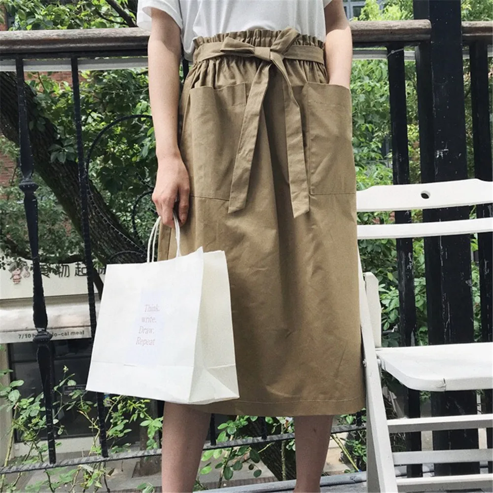 HIGH QUALITY Big Pocket Autumn Skirt For Women 2018 Casual mid-calf length pleated skirts Solid High Waist Skirt Maxi (12)
