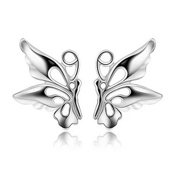 

One Pair Promotion Nice 925 Sterling Silver Cute Butterfly Stud Earring With Back Stopper Woman Girl Jewelry