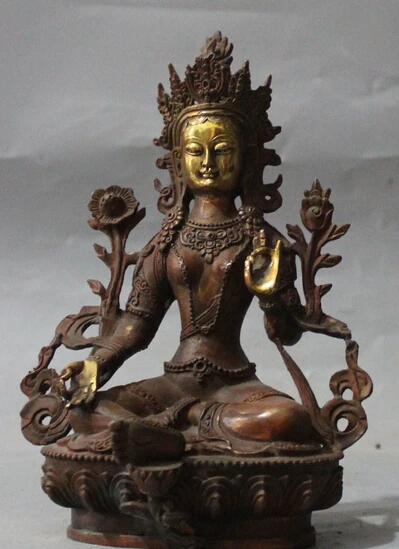 8" Chinese Tibet Buddhism Bronze Gilt Green Tara Kwan-Yin Goddess Buddha Statue S0708
8" Chinese Tibet Buddhism Bronze Gilt Green Tara Kwan-Yin Goddess Buddha Statue S0708