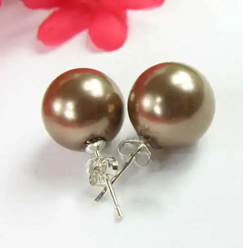 hot sell new - Hot sale new Style >>>>charming 12mm Brown AAA south sea shell pearl earrings