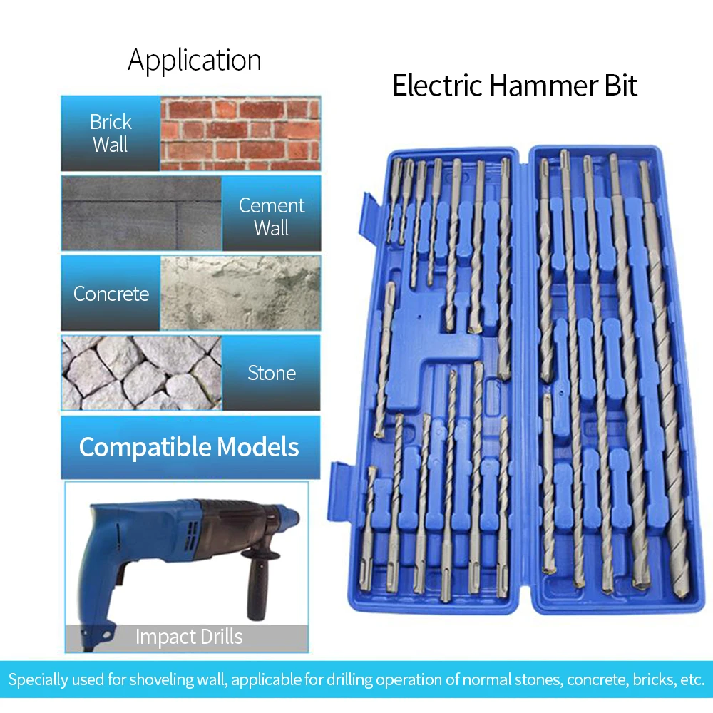 20pcs SDS Plus Rotary Drill Bits Electric Hammer Drill Set Concrete Masonry Hole Universal Tool Set Repair Kits Grooving Tools
20pcs SDS Plus Rotary Drill Bits Electric Hammer Drill Set Concrete Masonry Hole Universal Tool Set Repair Kits Grooving Tools