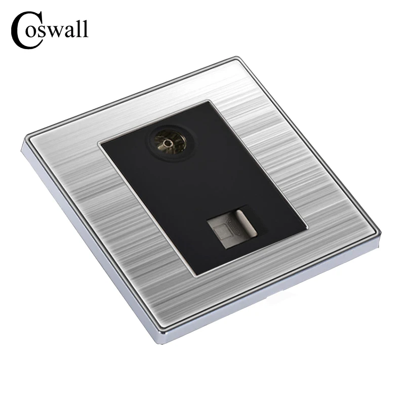 COSWALL Luxury Wall Internet Socket With TV Outlet Enchufe Stainless Steel Brushed Silver Panel RJ45 Computer Plug Soquete
COSWALL Luxury Wall Internet Socket With TV Outlet Enchufe Stainless Steel Brushed Silver Panel RJ45 Computer Plug Soquete