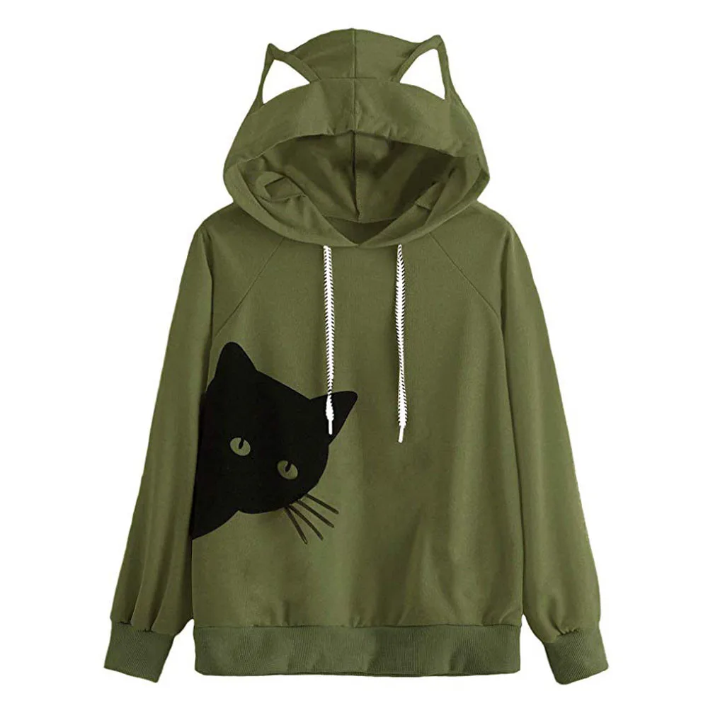 Women with ear hoodies sweatshirts cat print long sleeve plus size drawstring loose warm sports hooded O-neck casual running
Women with ear hoodies sweatshirts cat print long sleeve plus size drawstring loose warm sports hooded O-neck casual running