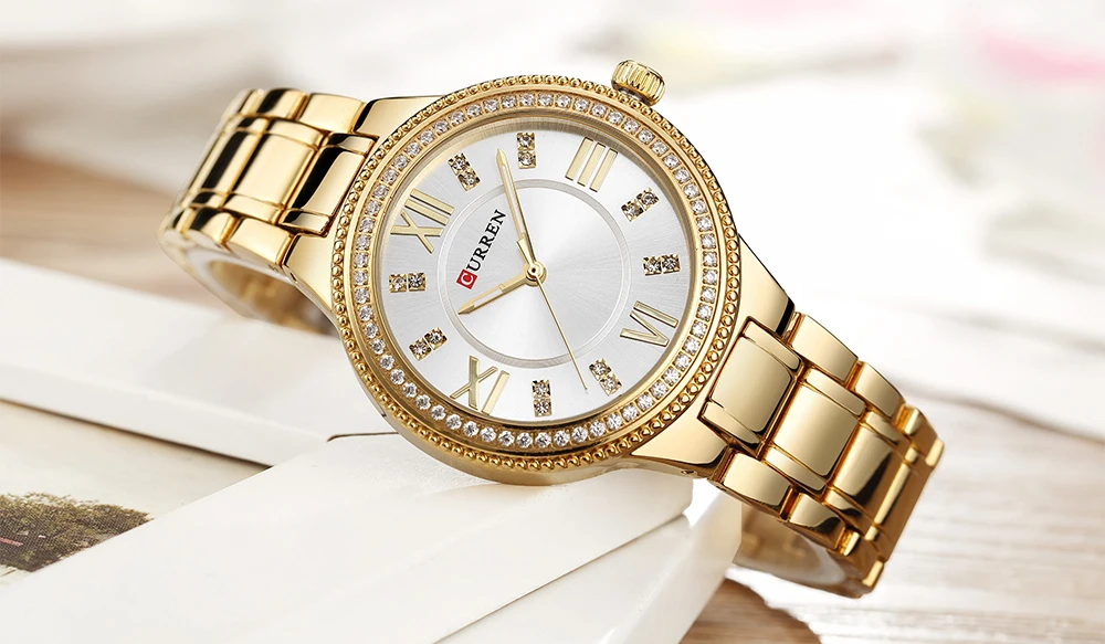 Curren Brand Luxury Women's Casual Watches Waterproof Wristwatch Women  Fashion Dress Rhinestone Stainless Steel Ladies Clock - Quartz Wristwatches  - AliExpress