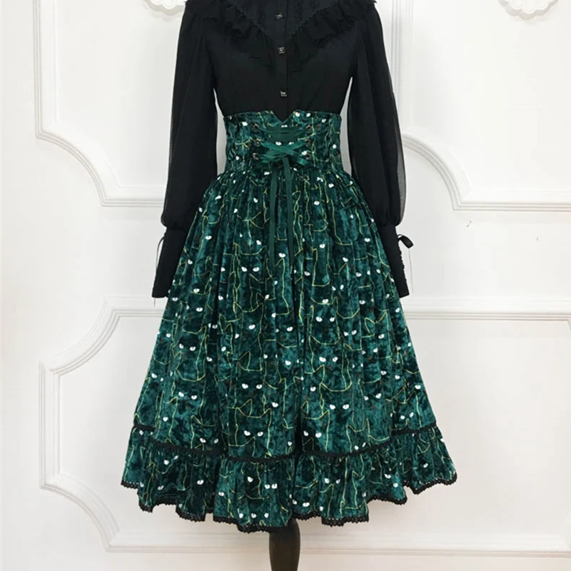 Great Quality Vintage Women Velvet Skirts Winter Autumn Cute Cat Pattern High Waist Skirt Lace Up Ball Gown Skirts Midi
Great Quality Vintage Women Velvet Skirts Winter Autumn Cute Cat Pattern High Waist Skirt Lace Up Ball Gown Skirts Midi