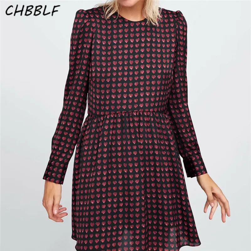 CHBBLF women retro heart print mini dress o neck back zipper long sleeve pleated female casual chic dresses XDN8532
CHBBLF women retro heart print mini dress o neck back zipper long sleeve pleated female casual chic dresses XDN8532