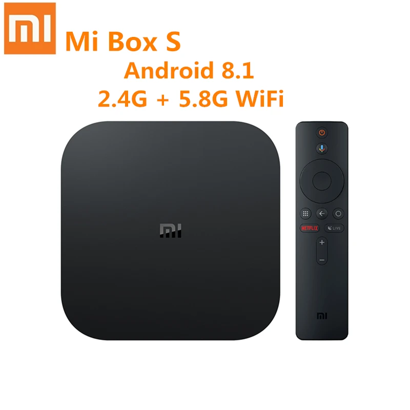 Xiaomi mi Box S 4 K HDR Android tv 8 1 четырехъядерный 64 бит Mali 450 2 Гб ram rom 4G + 5 8G WiFi BT4.2 PK BOX