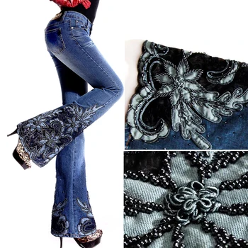 Autumn Spring Fashion European Style Woman Embroidered Flares Beading Denim Trousers , Embroidery Flare Jeans Pants For Women
Autumn Spring Fashion European Style Woman Embroidered Flares Beading Denim Trousers , Embroidery Flare Jeans Pants For Women
