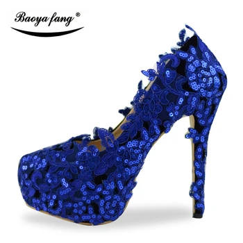 BaoYaFang Blue Lace flower wedding shoes women Bridal High heels Platform shoes woman party dress shoes super big size 45
BaoYaFang Blue Lace flower wedding shoes women Bridal High heels Platform shoes woman party dress shoes super big size 45